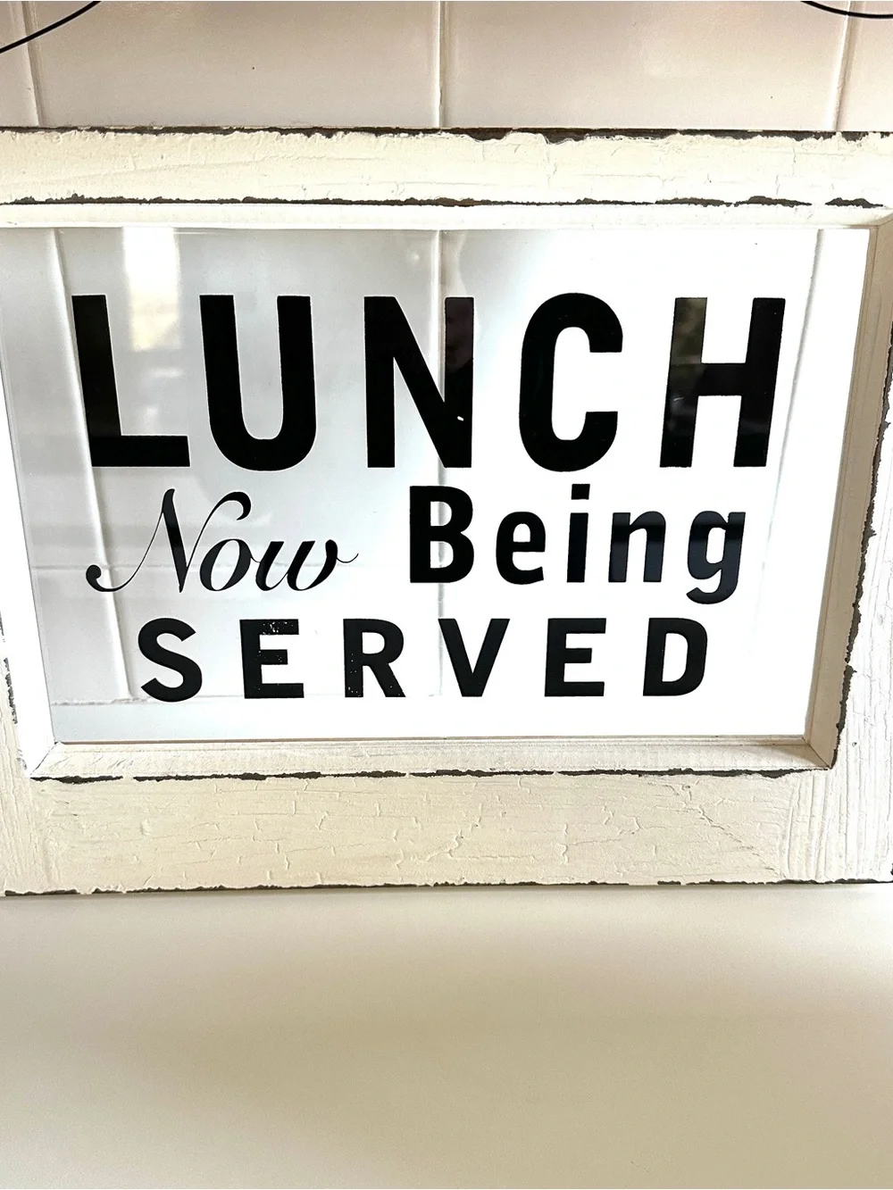 Lunch Now Being Served Rustic White Framed Sign 8x10